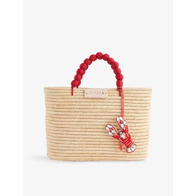 Boutique Bonita Womens Neutral Palm Lobster Raffia Tote Bag