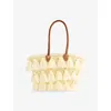 BOUTIQUE BONITA WOMENS NEUTRAL TASSEL STRAW BASKET TOTE BAG