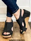 BOUTIQUE BY CORKYS CARLEY WEDGE SANDAL IN BLACK METALLIC