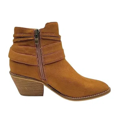 Boutique By Corkys Women's Top Knot Faux Suede Ankle Boots In Cognac In Multi