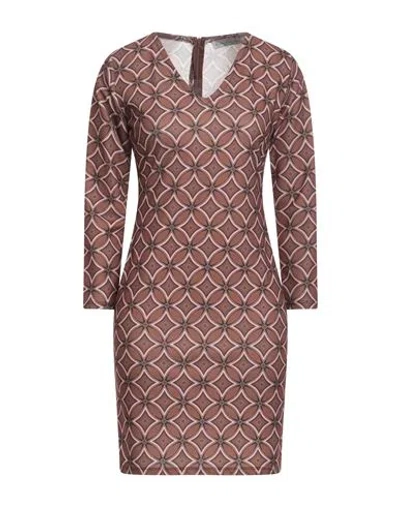 Boutique De La Femme Woman Mini Dress Brown Size 10 Polyester, Elastane