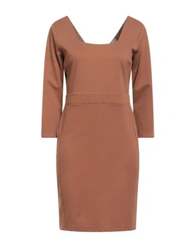 Boutique De La Femme Woman Mini Dress Brown Size 12 Polyester, Elastane