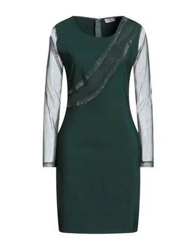 Boutique De La Femme Woman Mini Dress Dark Green Size Xl Polyester, Elastane