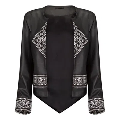 Boutique Kaotique Women's Black Leather Embroidered Jacket