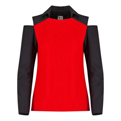 Boutique Kaotique Women's Knitted Cutout Red Long Sleeve
