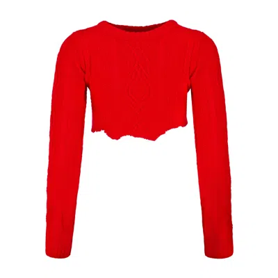 Boutique Kaotique Women's Red Knitted Crop Long Sleeve