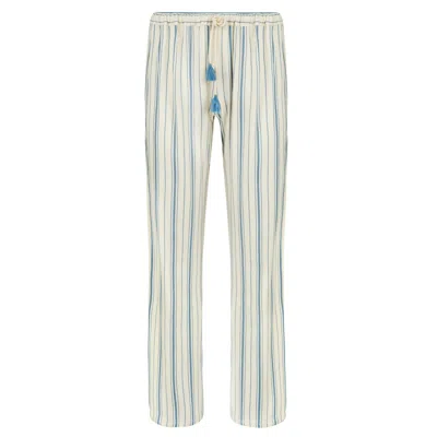 Boutique Kaotique Women's White Moroccan Blue Stripped Beach Trousers