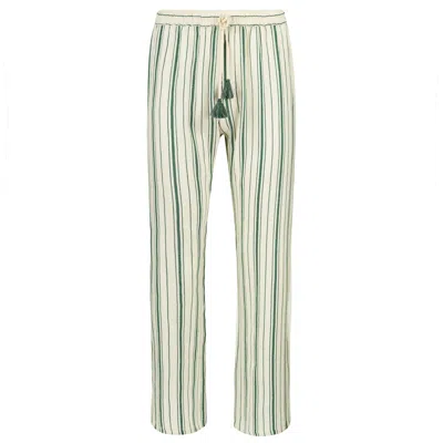 Boutique Kaotique Women's White Moroccan Green Stripped Beach Trousers