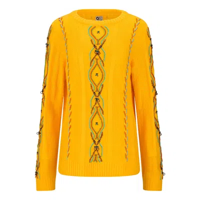Boutique Kaotique Women's Yellow / Orange Knitted Yellow Sweated With Embroidered Bugs In Yellow/orange