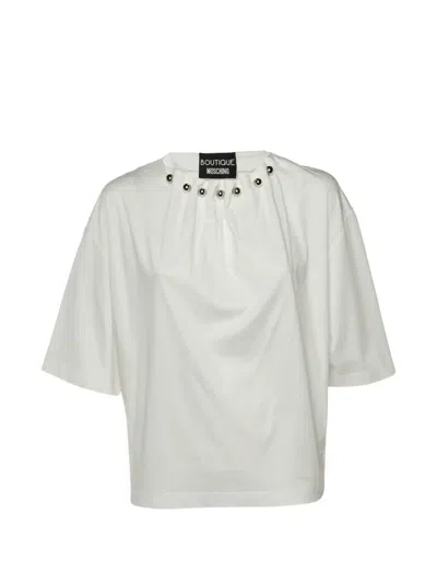 Pre-owned Boutique Moschino 2018 Pleated Metal-motif T-shirt In White
