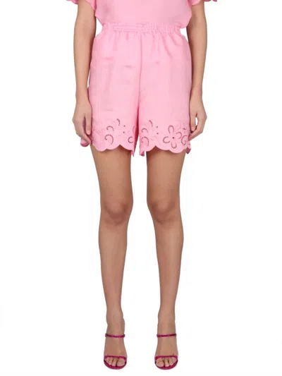 Boutique Moschino Ajour Mini Shorts With Elastic Waistband In Pink