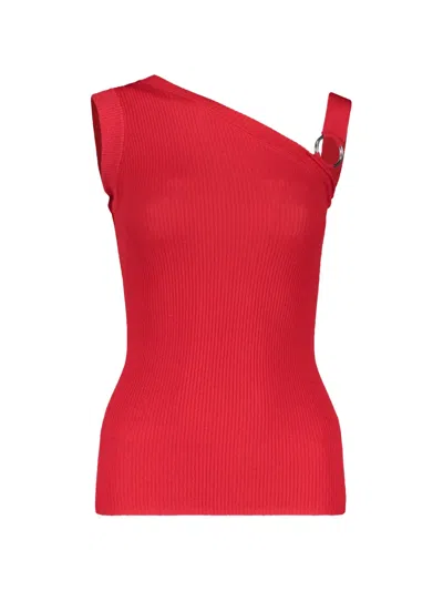 Boutique Moschino Asymmetrical Ribbed Blouse In Red