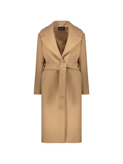 Boutique Moschino Belted Long-sleeve Coat In Brown