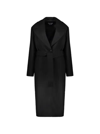 Boutique Moschino Belted Wide-collar Coat In Black