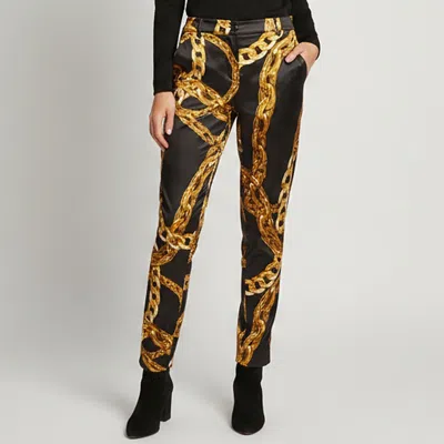 Pre-owned Boutique Moschino Black Chain Print Satin Regular Fit Pant M