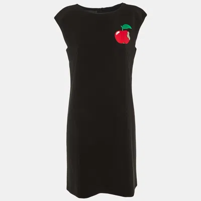 Pre-owned Boutique Moschino Black Crepe Apple Embroidered Shift Dress M