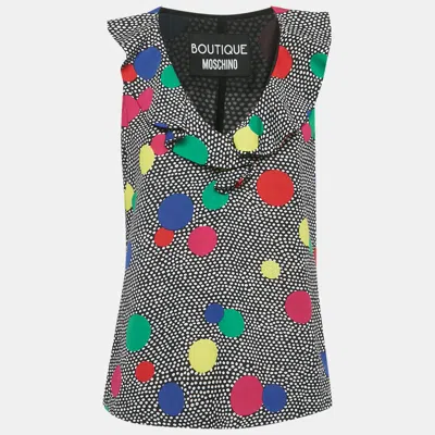 Pre-owned Boutique Moschino Black Dots Print Crepe Ruffled Top L