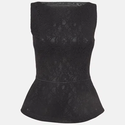 Pre-owned Boutique Moschino Black Lace Peplum Top S