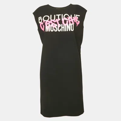 Pre-owned Boutique Moschino Black Printed Crepe Shift Dress S