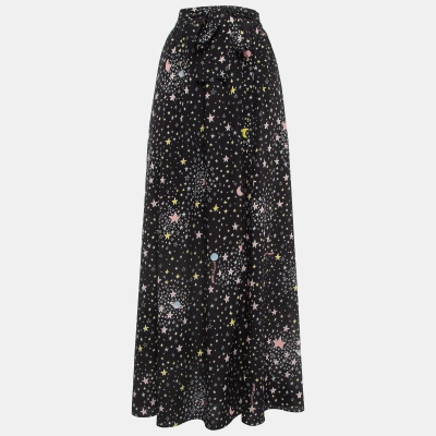 Pre-owned Boutique Moschino Black Stars Print Silk Blend Tie-up Waist Maxi Skirt M