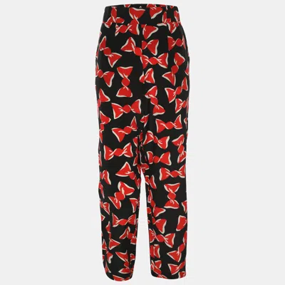 Pre-owned Boutique Moschino Black/red Bow Printed Silk Trouser M