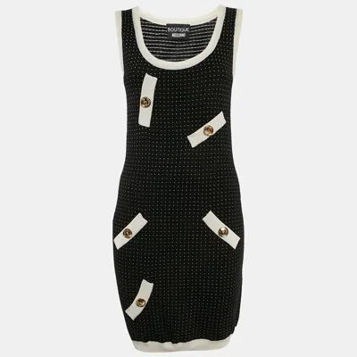Pre-owned Boutique Moschino Black/white Polka Dots Wool Blend Knit Mini Dress S