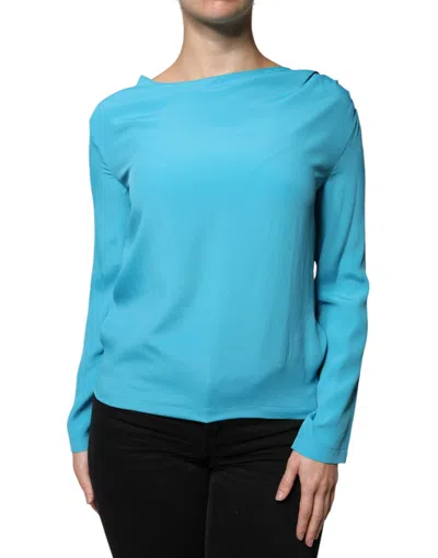 Pre-owned Boutique Moschino Blue Round Neckline Long Sleeves Blouse Women's Top ()
