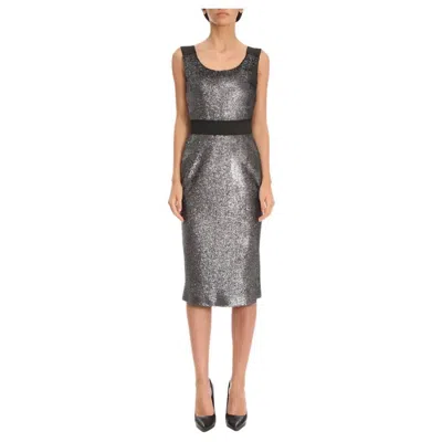 Boutique Moschino Boucle Metallic Sheath Dress In Silver
