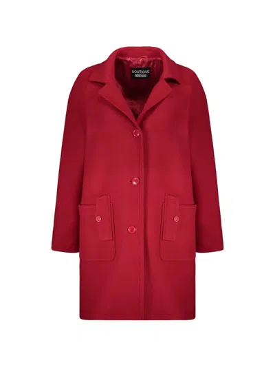 Boutique Moschino Button-fastening Patch-pocket Coat In Burgundy