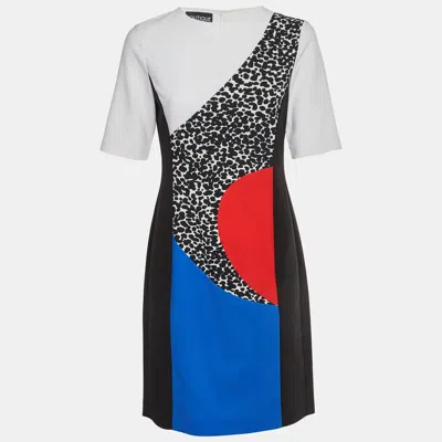Boutique Moschino Color Block Crepe Short Sleeve Dress In Multi