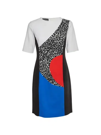 Pre-owned Boutique Moschino Color-block Animal-print Dress In White