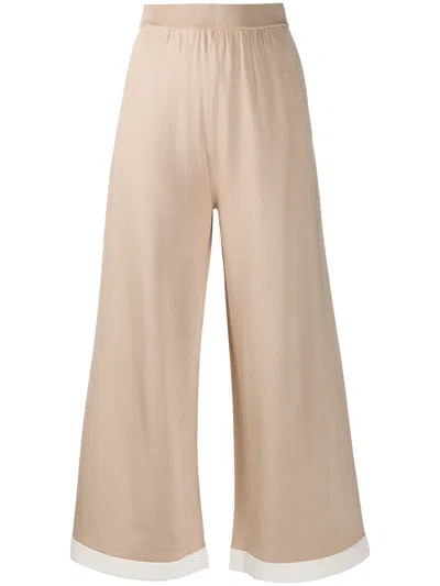 Boutique Moschino Cropped Trousers With Contrasting Hem Detail In Brown