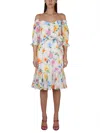 Boutique Moschino Floral Pattern Mini Dress With Boat Neckline And Balloon Sleeves In Pink