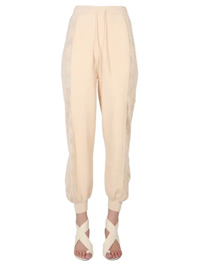 Boutique Moschino Fashion Jogging Pants With Elastic Drawstring Waistband In Neutral