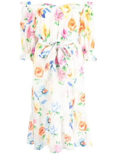 Boutique Moschino Floral-print Belted Dress In White