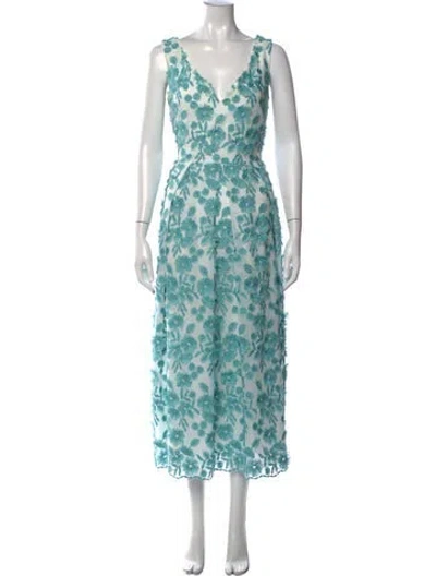Pre-owned Boutique Moschino Floral Print Midi Length Dress In Blue/white