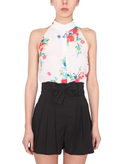 Boutique Moschino Floral Print Sleeveless Top In White