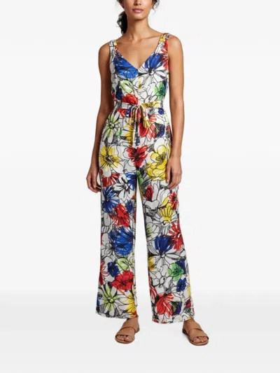 Pre-owned Boutique Moschino Floral-print Belted Jumpsuit In White