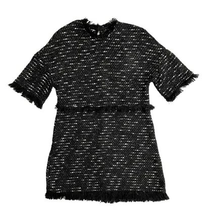 Boutique Moschino Fringed Tweed A Line Dress In Black
