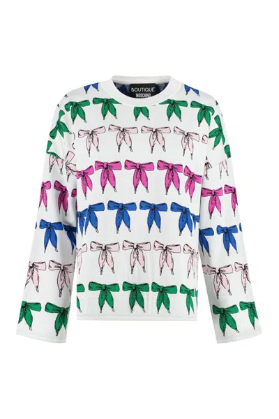 Boutique Moschino Jacquard Crew-neck Sweater In White