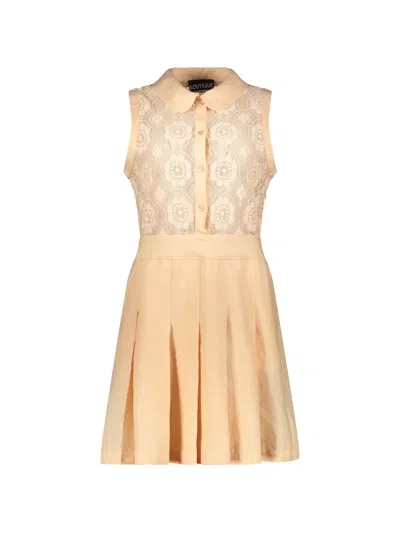Boutique Moschino Lace-panel Pleated Mini Dress In Neutral