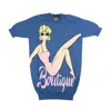 Boutique Moschino Nwt  Blue Short Sleeve Knit Mini Sweater Dress In Blue