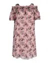 Boutique Moschino Off Shoulder Dress In Floral Print Silk In Pink