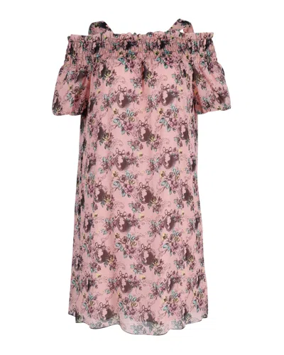 Boutique Moschino Off Shoulder Dress In Floral Print Silk In Pink