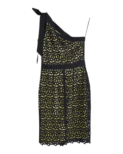 Boutique Moschino One-shoulder Macrame Lace Dress In Black Polyester