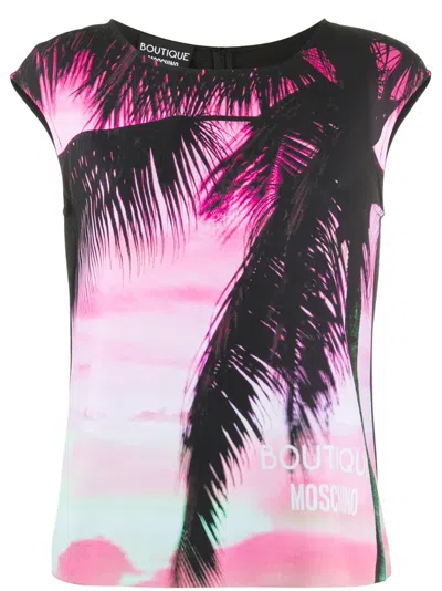 Boutique Moschino Dress With Palm Print In Multicolor