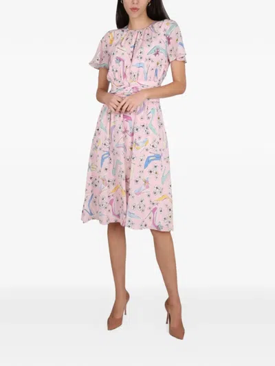 Boutique Moschino Patterned Midi Silk Dress In Pink