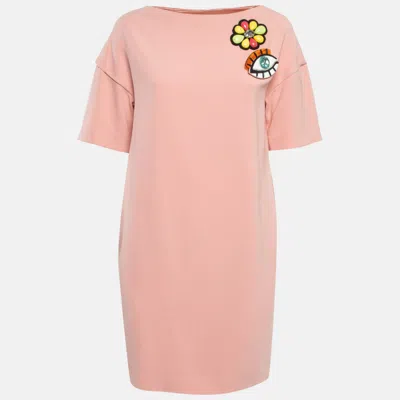 Pre-owned Boutique Moschino Pink Brooch Applique Crepe Shift Dress S