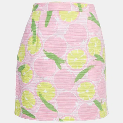 Pre-owned Boutique Moschino Pink Lemon Print Cotton Mini Skirt M