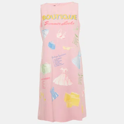 Pre-owned Boutique Moschino Pink Summer Looks Print Crepe Shift Dress M